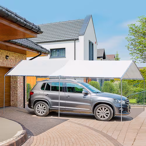 Outsunny 10x20 Carport Heavy Duty Galvanized Car Canopy With Included Anchor Kit, 3 Reinforced Steel Cables, White