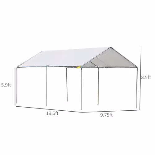 Outsunny 10x20 Carport Heavy Duty Galvanized Car Canopy With Included Anchor Kit, 3 Reinforced Steel Cables, White