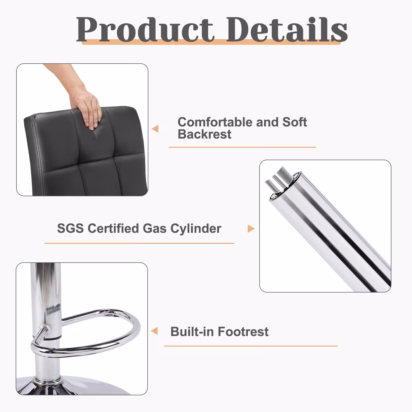 Square Cushion Bar Stool With Backrest