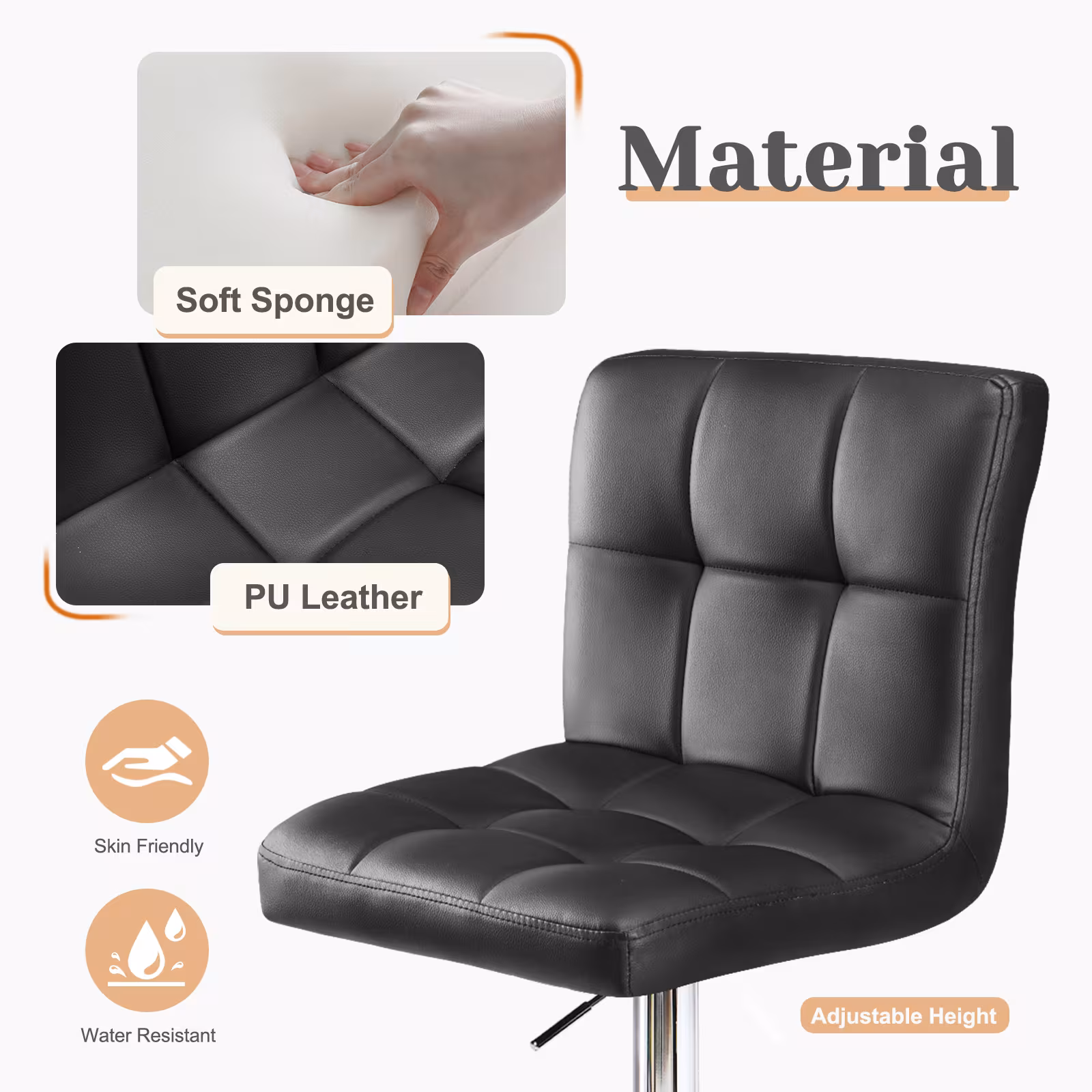 Square Cushion Bar Stool With Backrest
