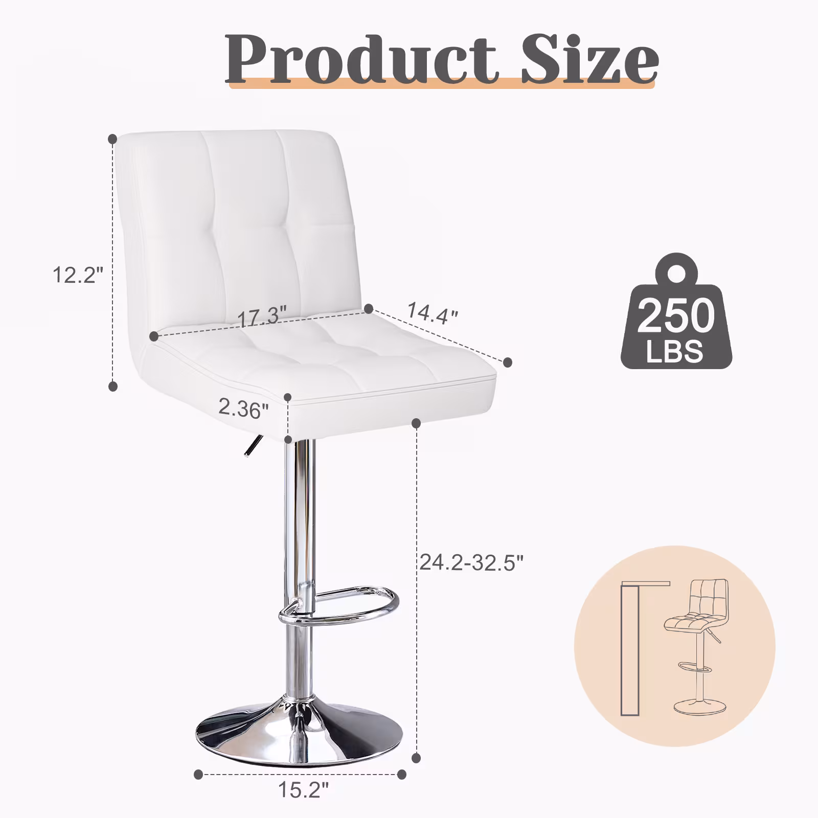 Square Cushion Bar Stool With Backrest