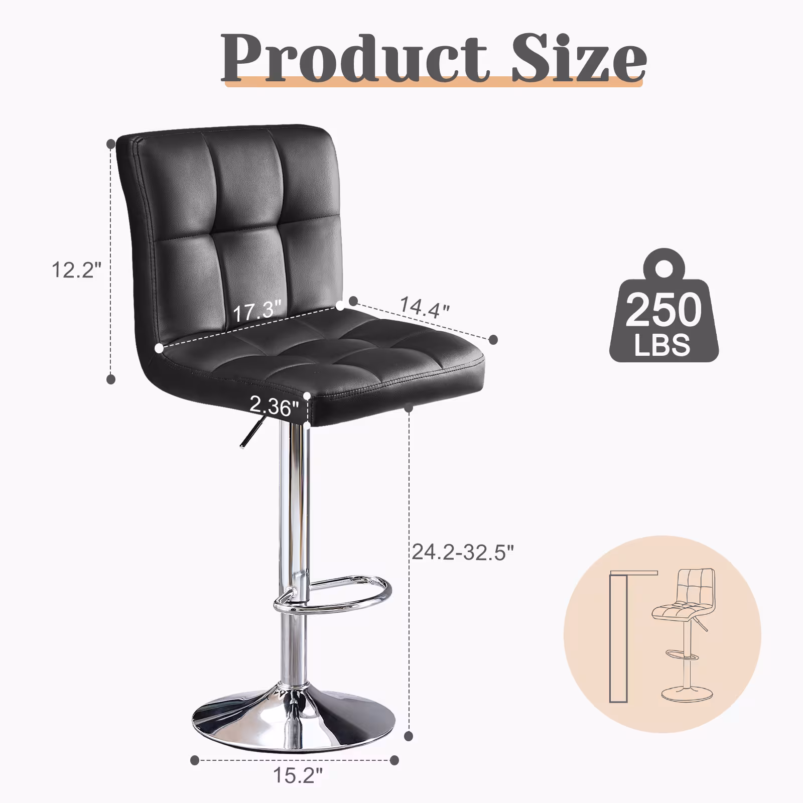Square Cushion Bar Stool With Backrest