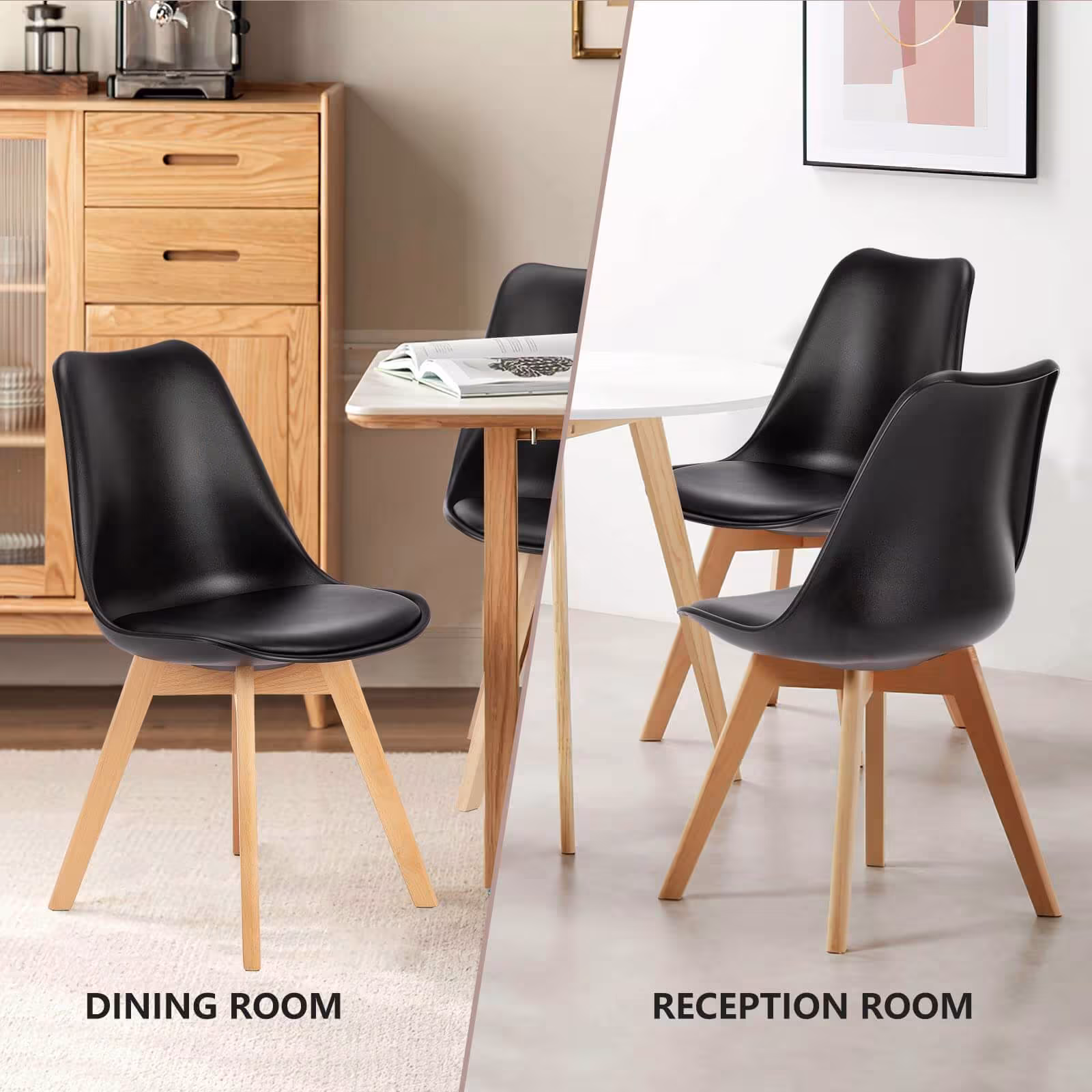 PU Leather Upholstered Dining Chairs With Wood Legs, Set Of 4 For Kitchen, Dining, Living Room