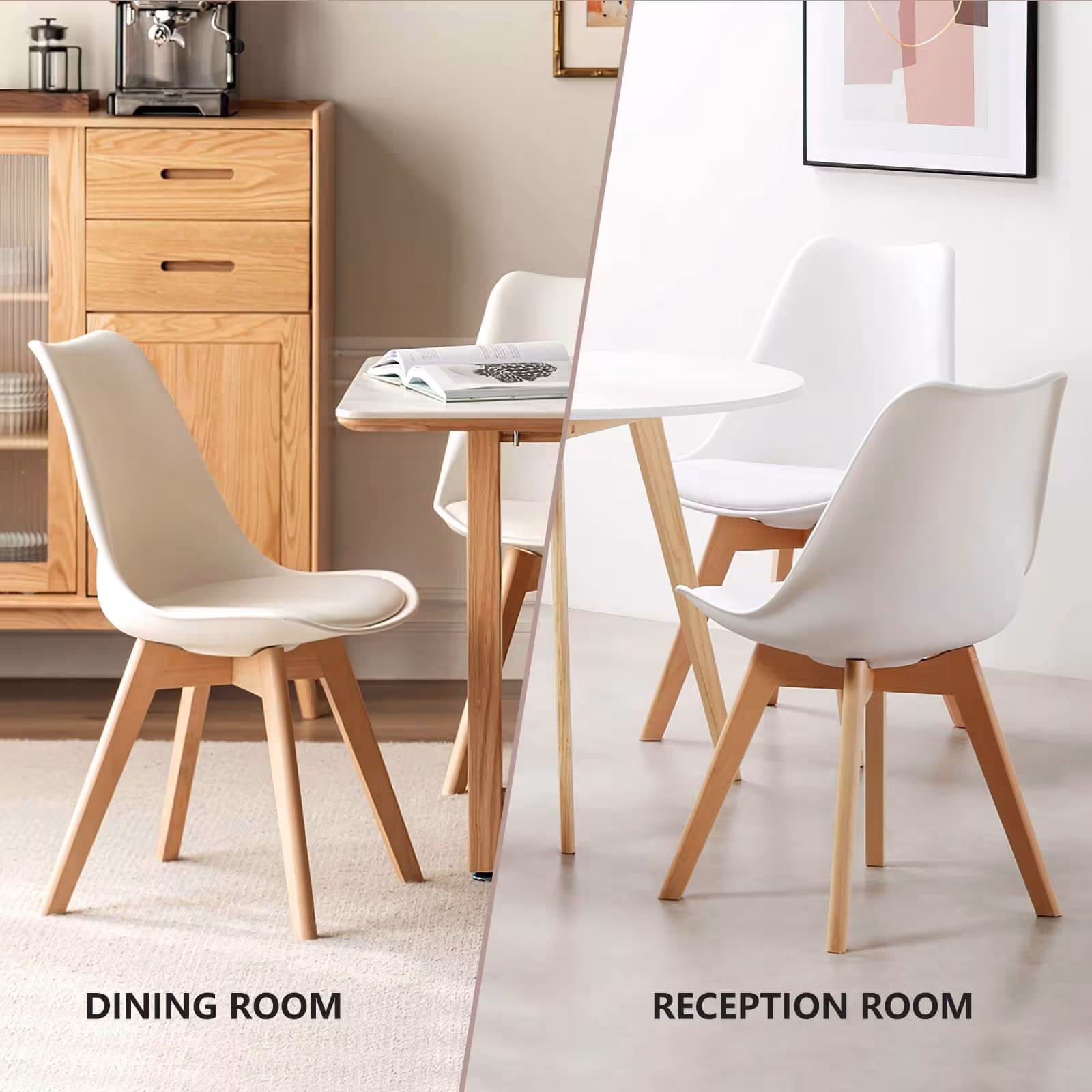 PU Leather Upholstered Dining Chairs With Wood Legs, Set Of 4 For Kitchen, Dining, Living Room