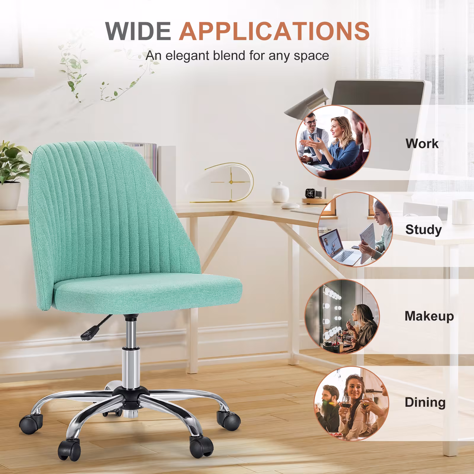Modern Fabric Armless Adjustable Swivel Office Desk Chairs With Wheels