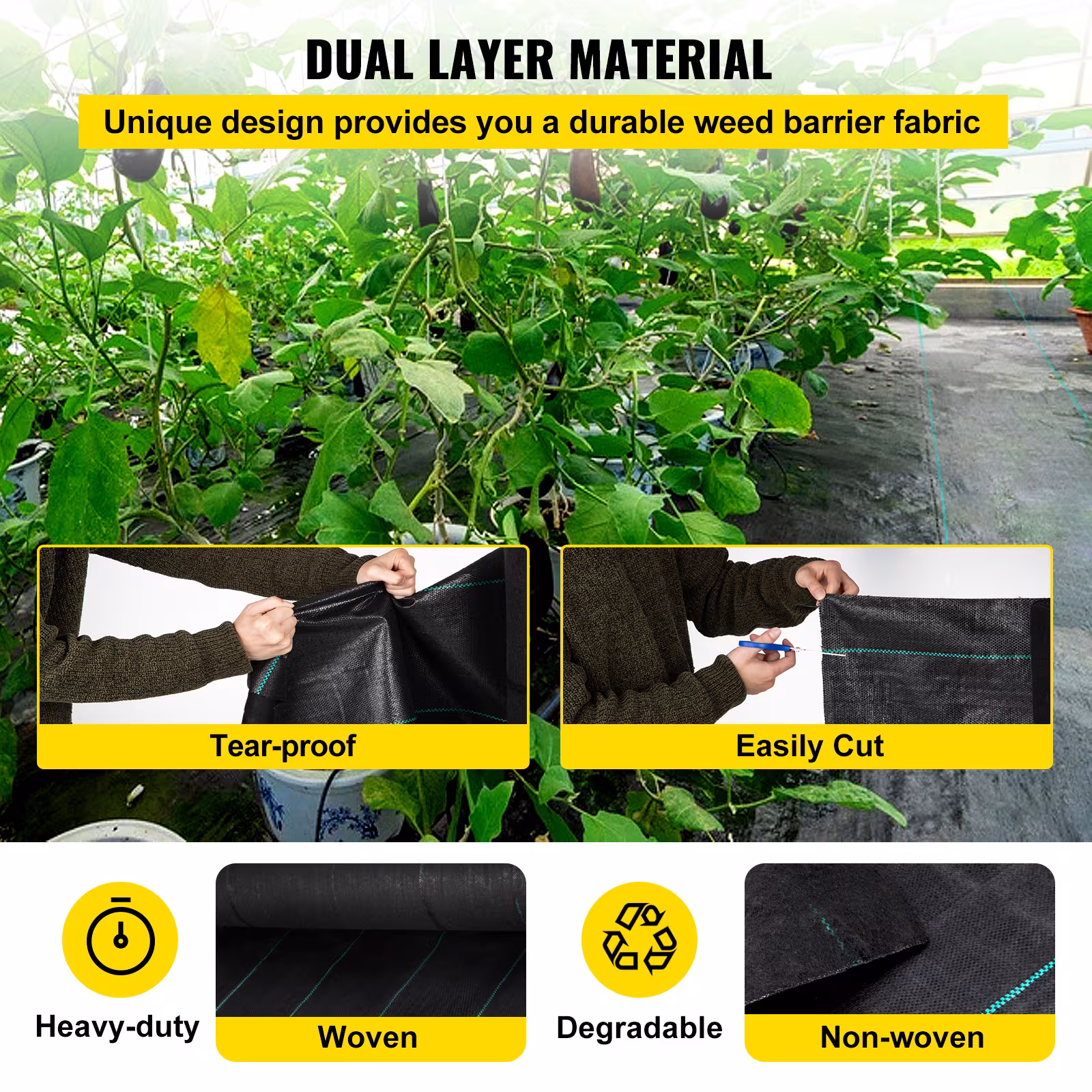 VEVOR Weed Barrier, 5.8oz Landscape Fabric, 4ft X 300ft Cover Mat Heavy Duty Woven Grass Control Geotextile For Garden, Patio, Black