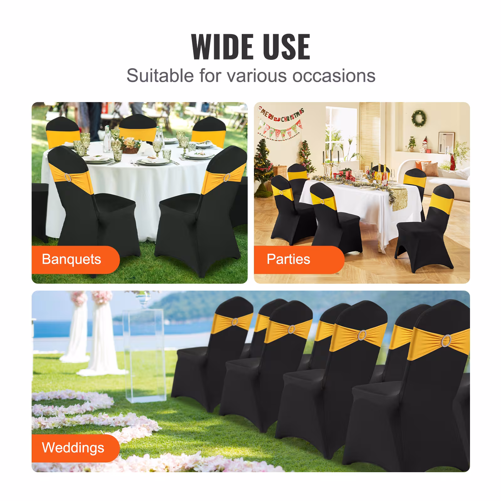 VEVOR Stretch Spandex Folding Chair Covers, Universal Fitted Arched Front Cover, Removable Washable Protective Slipcovers, For Wedding, Holiday, Banquet, Party, Celebration, Dining