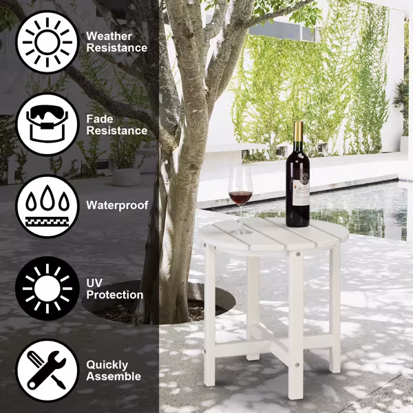 45.5x45.5x45.5cm Single Layer Round White HDPE Side Table