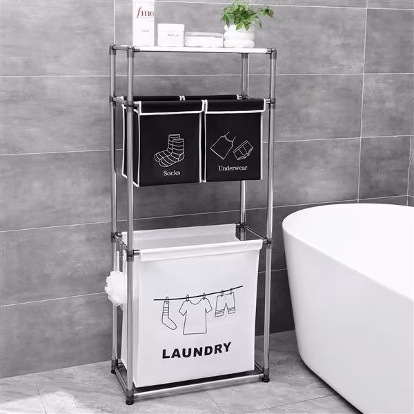 Laundry Basket 3-tier Laundry Sorter With 4 Removable Bags For Organizing Clothes, Laundry, Light Laundry, Dark Laundry, 3 Hooks