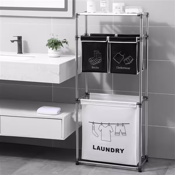 Laundry Basket 3-tier Laundry Sorter With 4 Removable Bags For Organizing Clothes, Laundry, Light Laundry, Dark Laundry, 3 Hooks