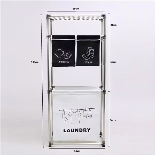 Laundry Basket 3-tier Laundry Sorter With 4 Removable Bags For Organizing Clothes, Laundry, Light Laundry, Dark Laundry, 3 Hooks