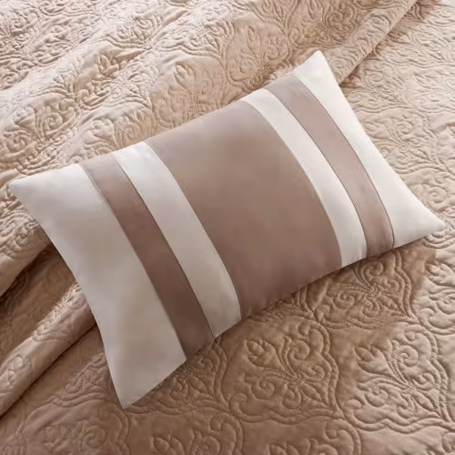 7 Piece Quilt Set With Euro Shams And Throw Pillows Beige King Cal King