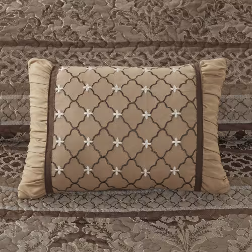 5 Piece Reversible Jacquard Bedspread Set Brown Gold Queen