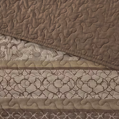 5 Piece Reversible Jacquard Bedspread Set Brown Gold Queen