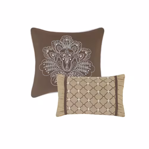 5 Piece Reversible Jacquard Bedspread Set Brown Gold Queen