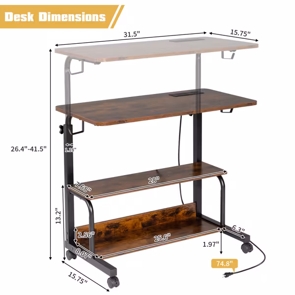Retro Brown Adjustable Computer Desk