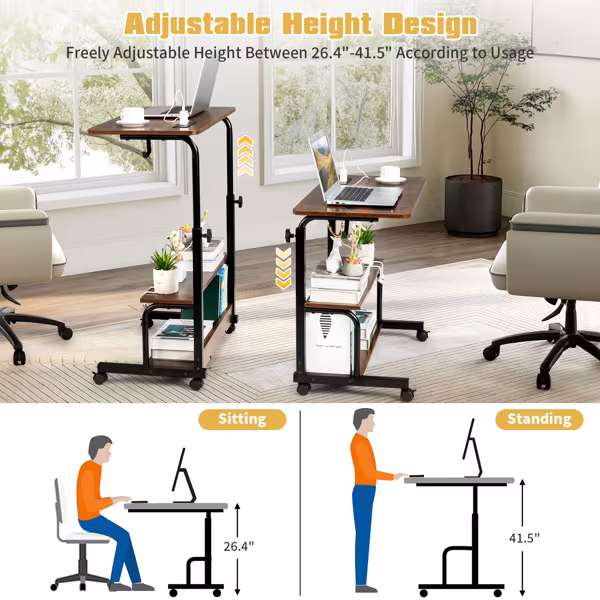 Retro Brown Adjustable Computer Desk