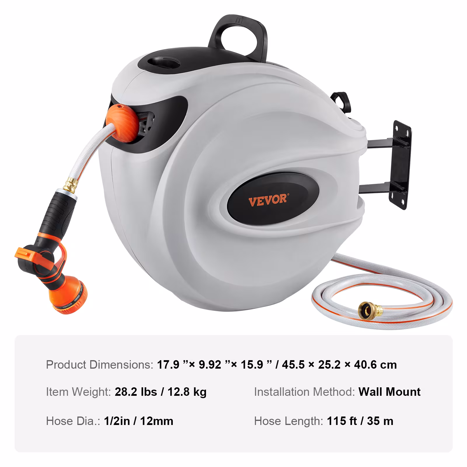 VEVOR Retractable Hose Reel Water Hose Reel Swivel Wall-Mounted