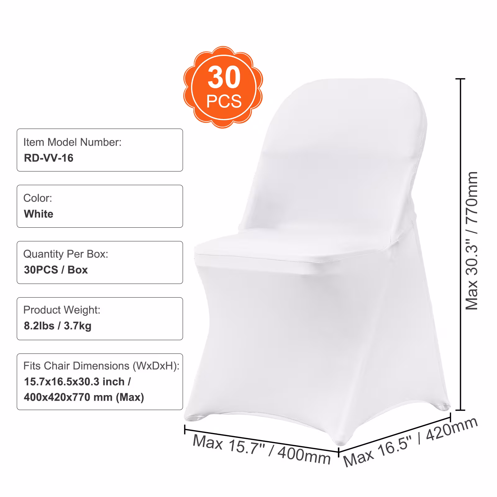 VEVOR White Stretch Spandex Chair Covers - 30 PCS, Folding Kitchen Chairs Cover, Universal Washable Slipcovers Protector, Removable Chair Seat Covers, For Wedding Party Dining Room Banquet Event