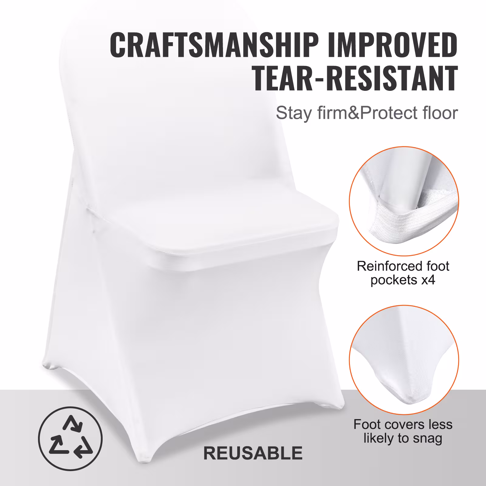 VEVOR White Stretch Spandex Chair Covers - 30 PCS, Folding Kitchen Chairs Cover, Universal Washable Slipcovers Protector, Removable Chair Seat Covers, For Wedding Party Dining Room Banquet Event