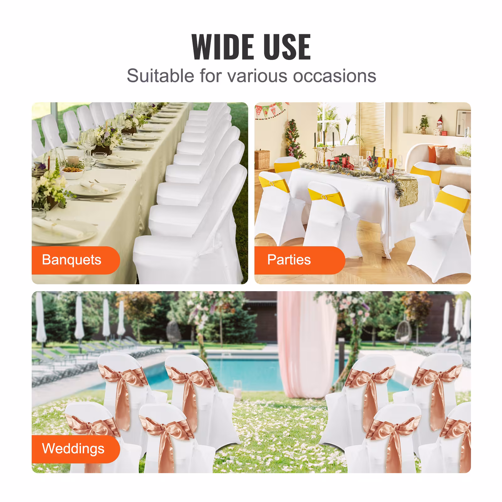 VEVOR White Stretch Spandex Chair Covers - 30 PCS, Folding Kitchen Chairs Cover, Universal Washable Slipcovers Protector, Removable Chair Seat Covers, For Wedding Party Dining Room Banquet Event