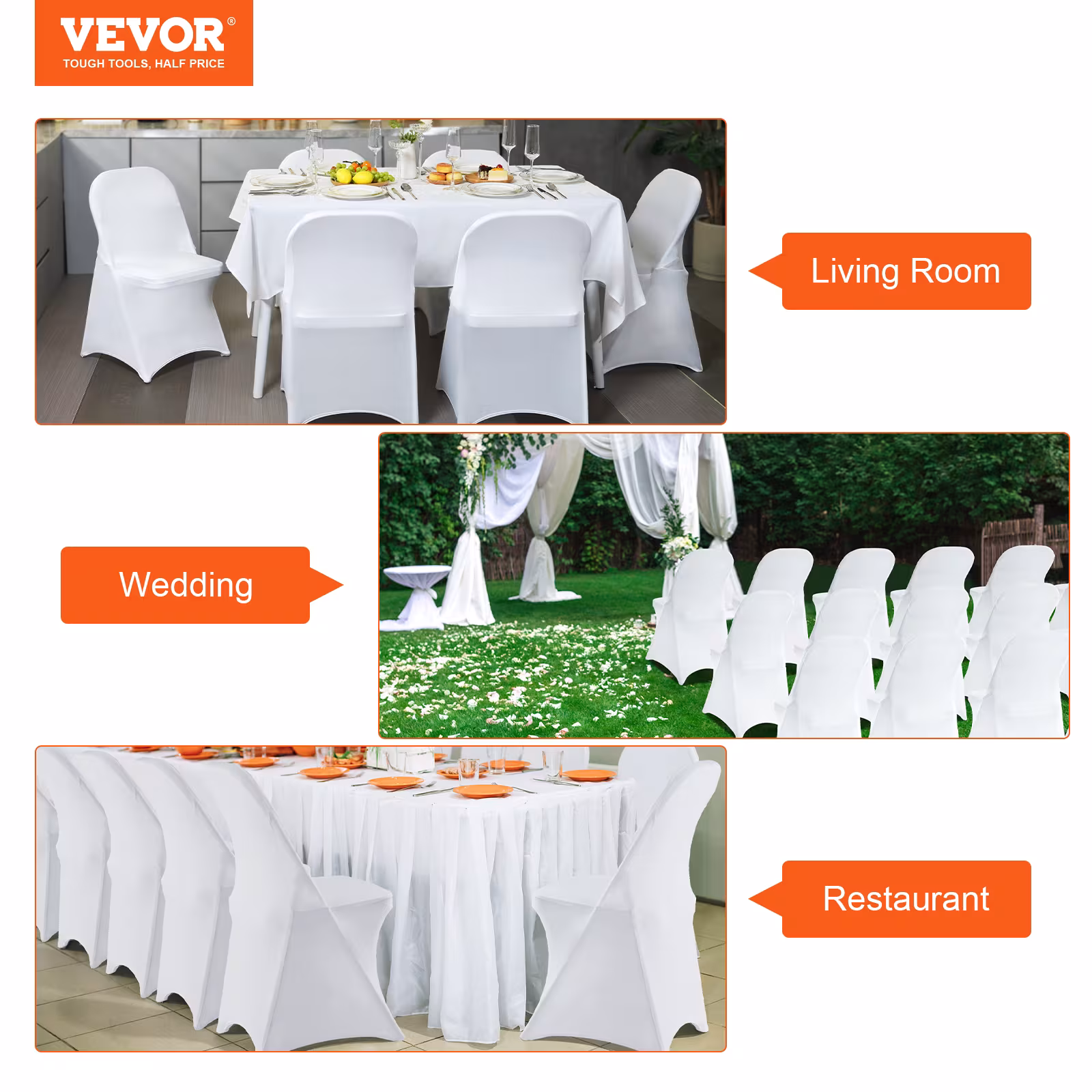 VEVOR White Stretch Spandex Chair Covers - 30 PCS, Folding Kitchen Chairs Cover, Universal Washable Slipcovers Protector, Removable Chair Seat Covers, For Wedding Party Dining Room Banquet Event