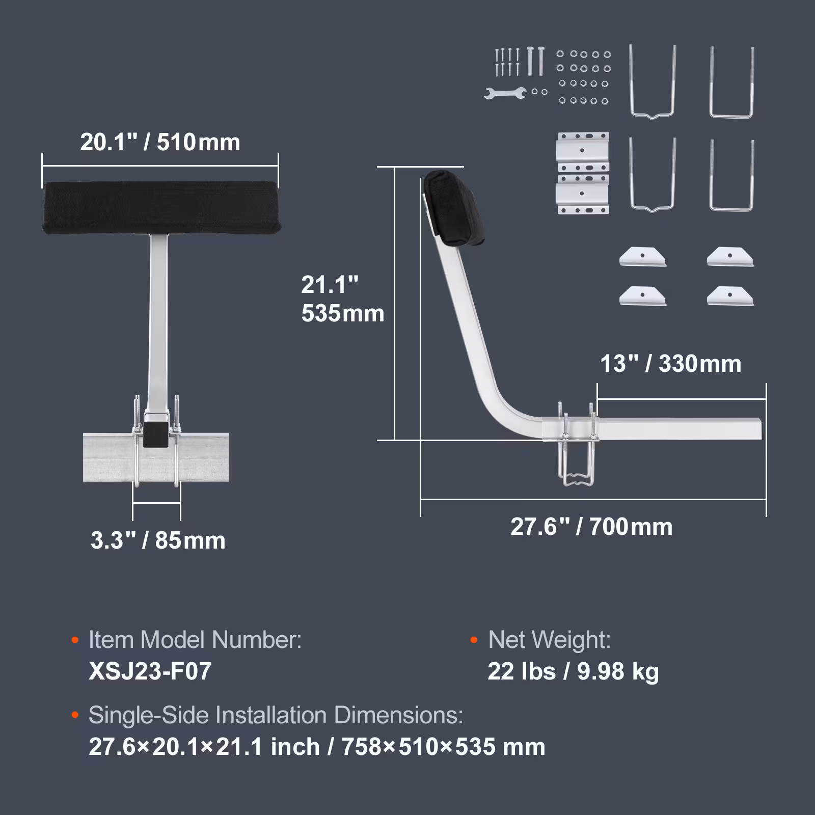 VEVOR Marine Trailer Assistant, Flexibly Adjustable Bunk Guide-Ons, Pair Of Durable Steel Support Poles, Robust Roller Guide, Suitable For Ski Boats, Fishing Boats, Or Sailboats 20