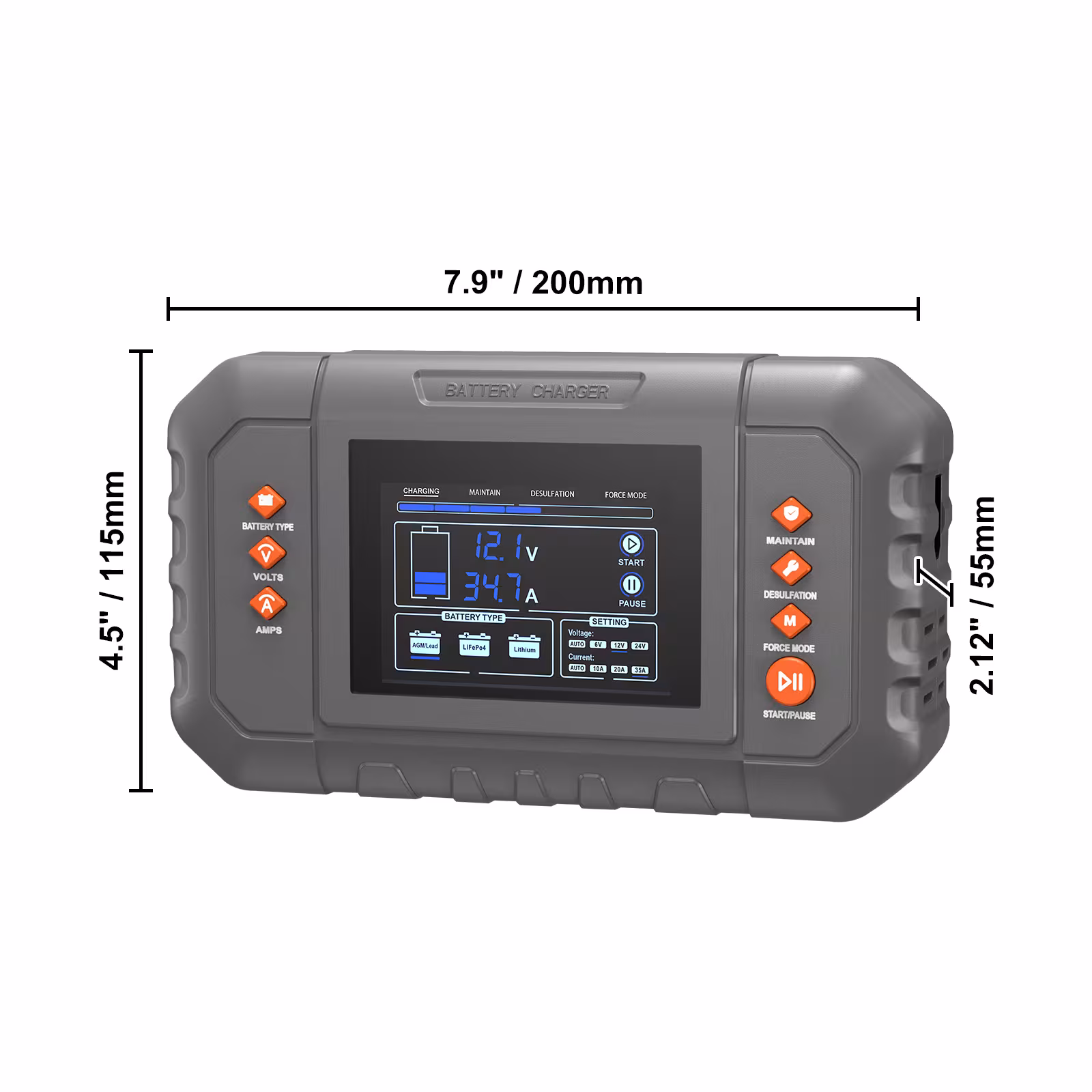 VEVOR Smart Battery Charger, 35-Amp, Lithium LiFePO4 Lead-Acid Car Battery Charger With LCD Display, Trickle Charger Maintainer Desulfator For Boat Motorcycle Lawn Mower Deep Cycle