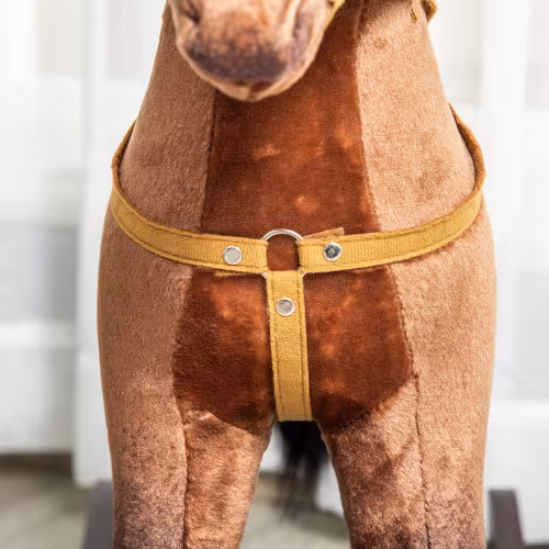 Qaba Kids Metal Plush Ride-On Rocking Horse Chair Toy With Realistic Sounds - Dark Brown White