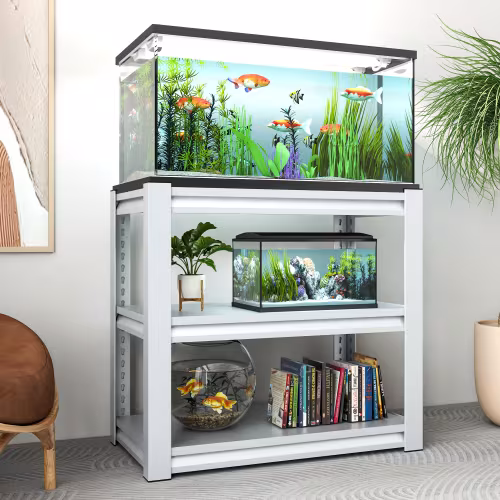 20-30 Gallon Fish Tank Stand - Metal Aquarium Stand, 34 W X 18 D X 31H Adjustable Heavy Duty Reptile Tank Stand, Adjustable 3-Tier Fish Tank Rack Shelf For Home Office, Tank Not Included