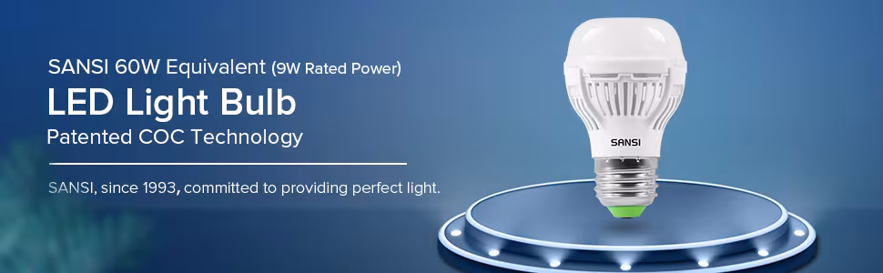 SANSI 60W Equivalent LED Light Bulbs, 22-Year Lifetime, 900 Lumens With Ceramic Technology, Non-Dimmable, E26 Base, A15 Size, Energy-Efficient & Safe 9W For Home Lighting