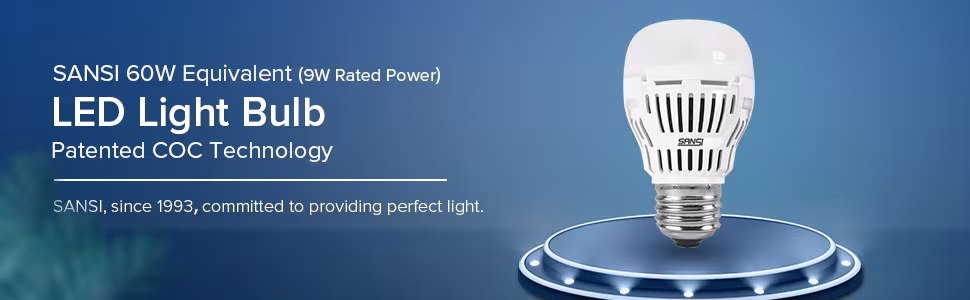 SANSI 60W Equivalent LED Light Bulbs, 22-Year Lifetime, 900 Lumens With Ceramic Technology, Non-Dimmable, E26 Base, A15 Size, Energy-Efficient & Safe 9W For Home Lighting