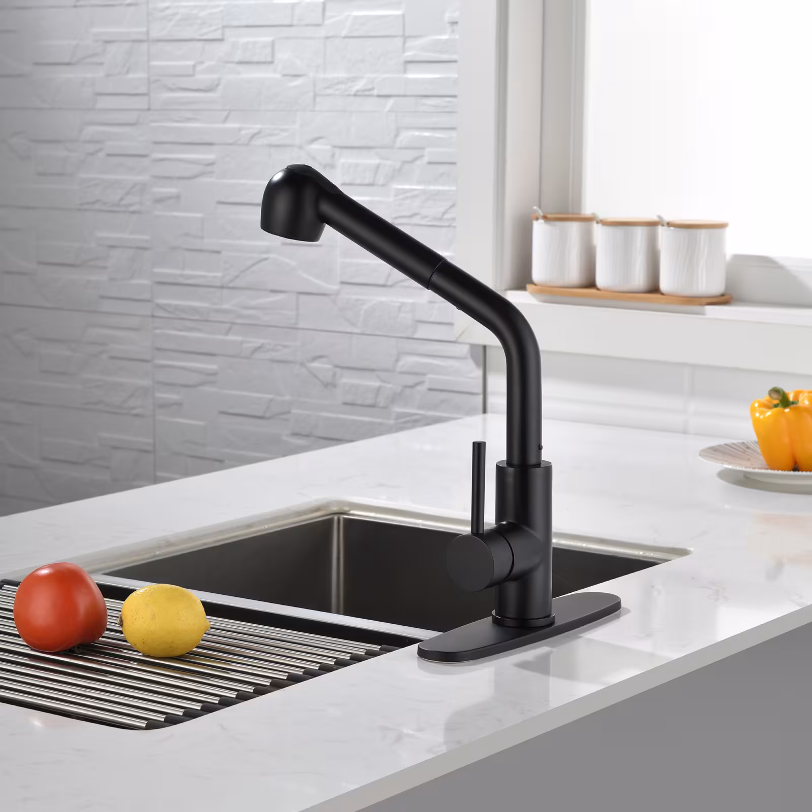 Stainless Steel Matte Black Single Handle Pull Out Spray, Kitchen Faucet
