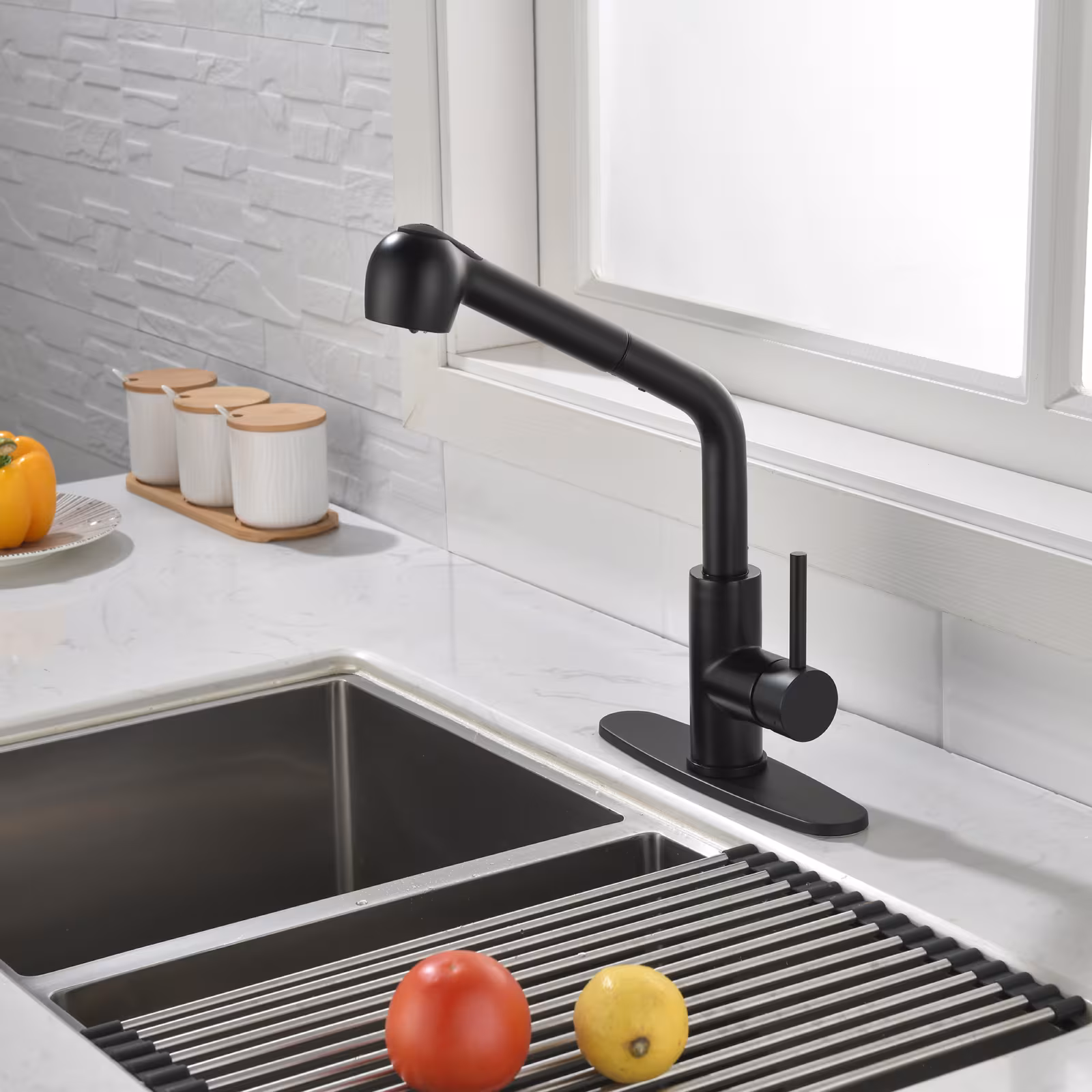 Stainless Steel Matte Black Single Handle Pull Out Spray, Kitchen Faucet