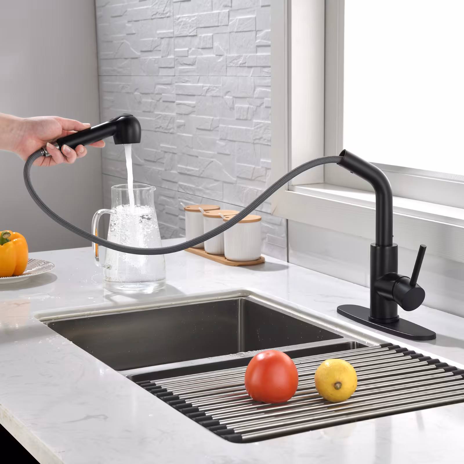 Stainless Steel Matte Black Single Handle Pull Out Spray, Kitchen Faucet
