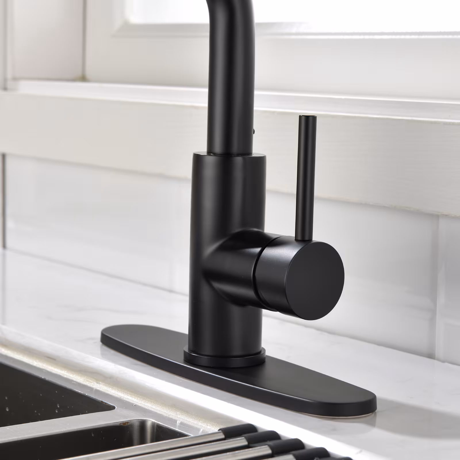 Stainless Steel Matte Black Single Handle Pull Out Spray, Kitchen Faucet