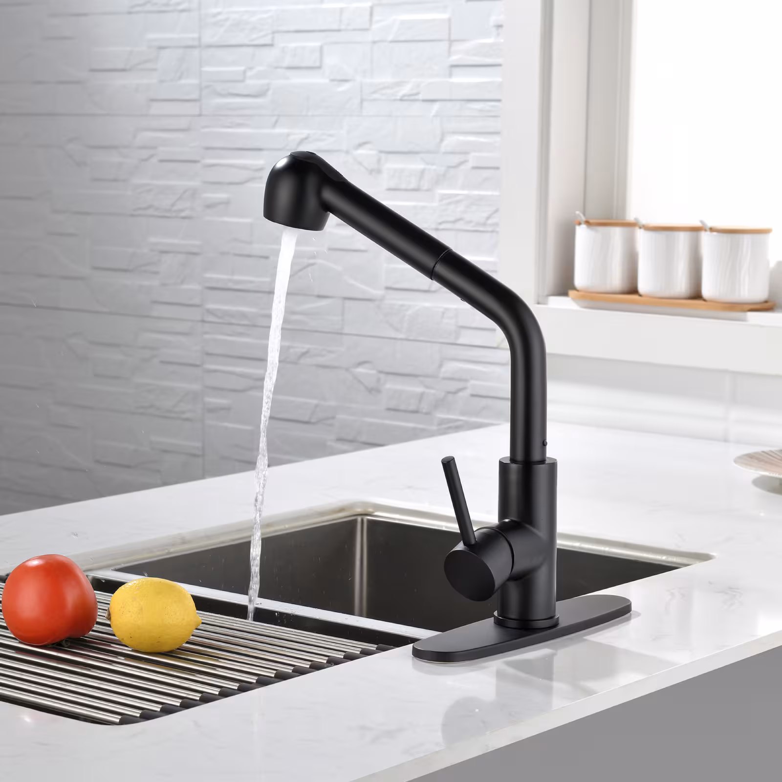Stainless Steel Matte Black Single Handle Pull Out Spray, Kitchen Faucet