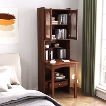 Fold-Out Convertible Writing Table, Desk Cabinet With Shelf And Drawer Multi-Function Home Office Workstation