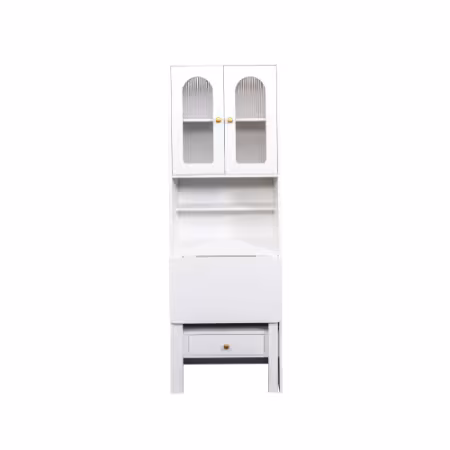 Fold-Out Convertible Writing Table, Desk Cabinet With Shelf And Drawer Multi-Function Home Office Workstation