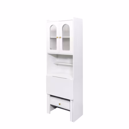 Fold-Out Convertible Writing Table, Desk Cabinet With Shelf And Drawer Multi-Function Home Office Workstation