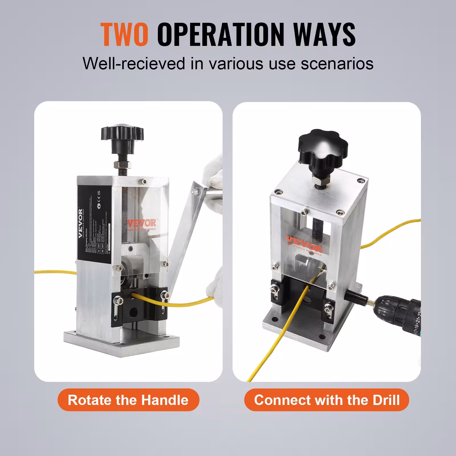 VEVOR Manual Wire Stripping Machine, Copper Stripper With Hand Crank Or Drill Powered, Visible Stripping Depth Reference, Portable Aluminum Frame Wire Peeler For Scrap Copper Recycling