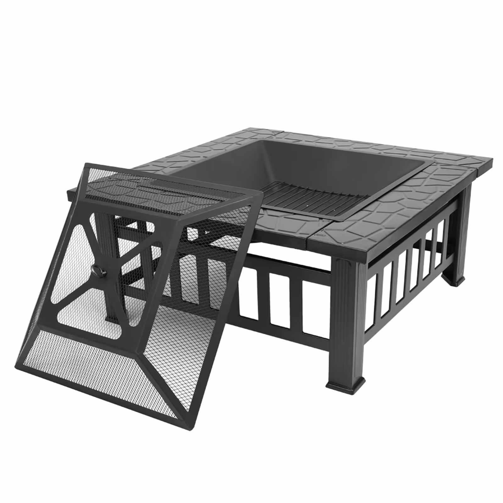 32 Inch Wrought Iron Square Black Firewood Brazier
