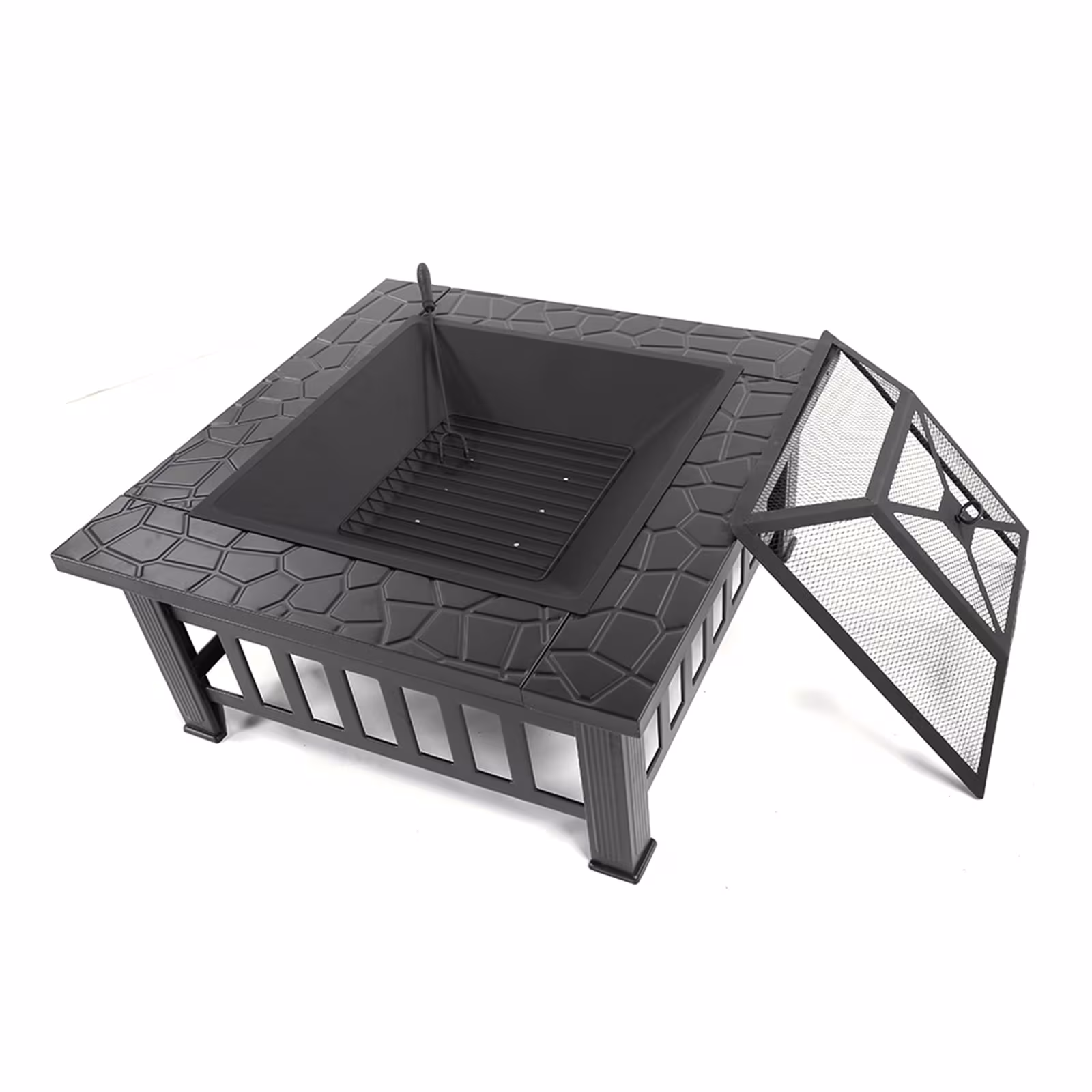 32 Inch Wrought Iron Square Black Firewood Brazier