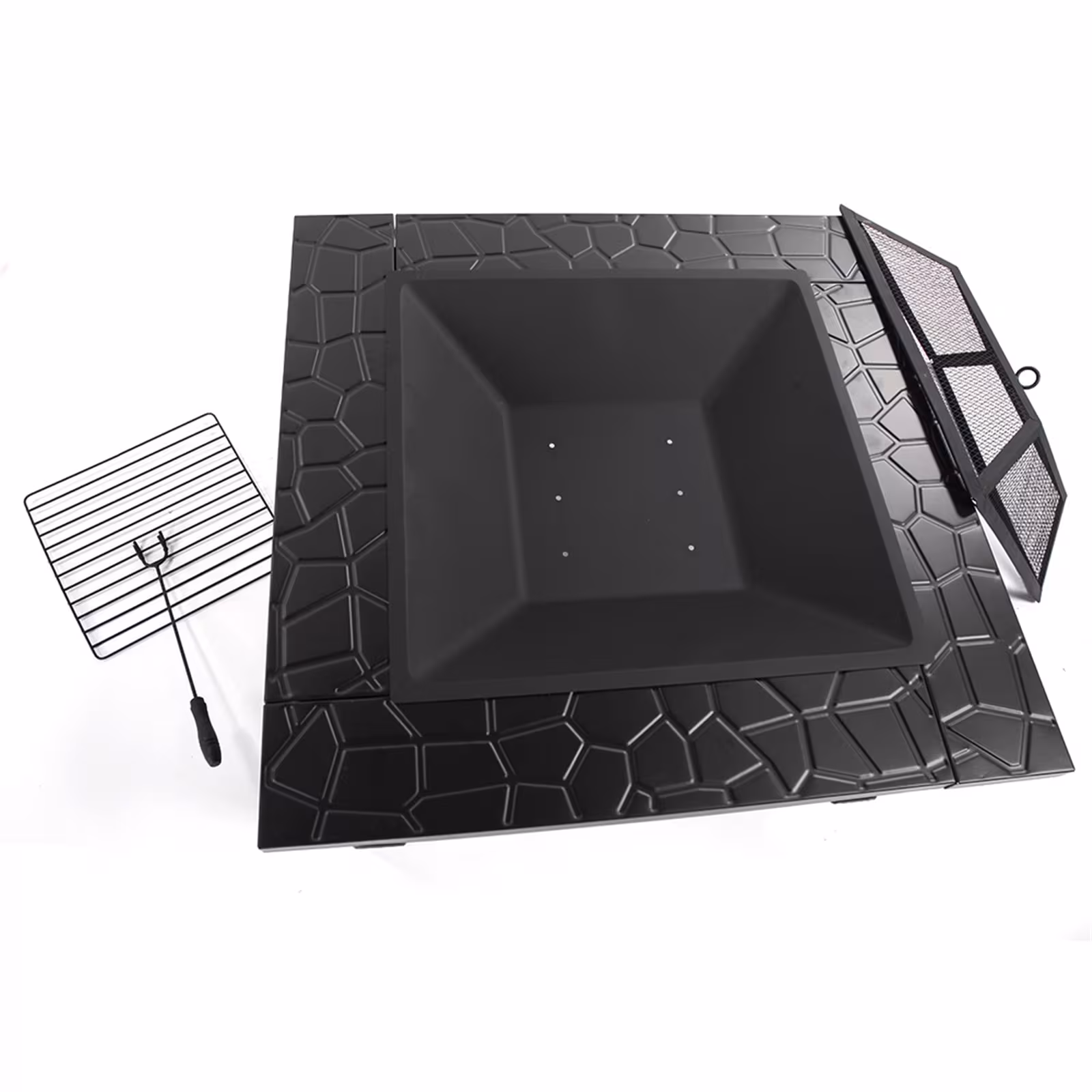 32 Inch Wrought Iron Square Black Firewood Brazier