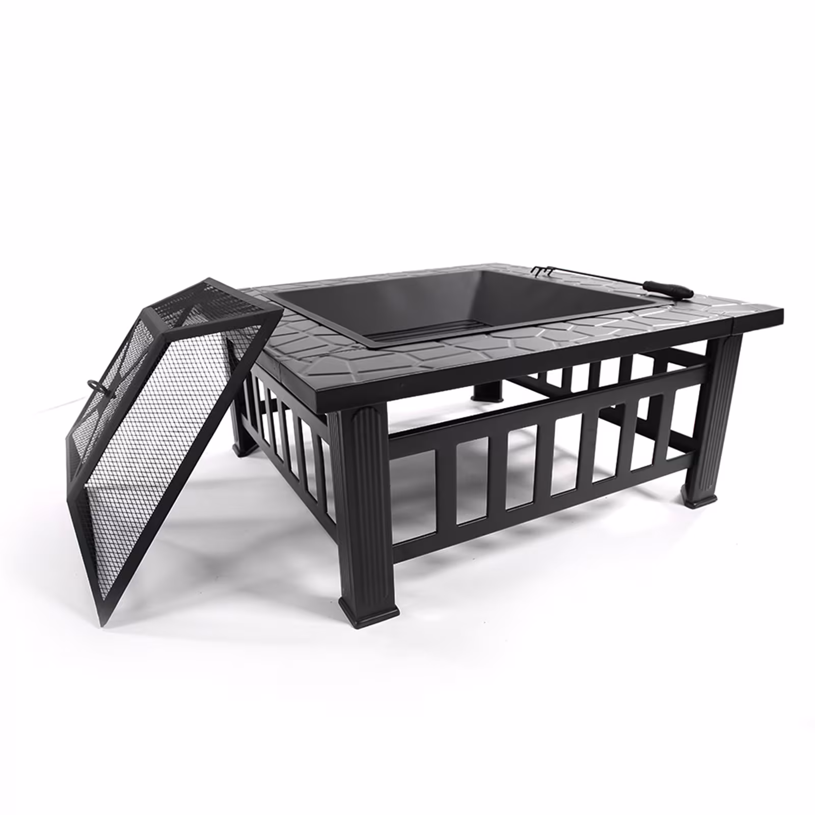 32 Inch Wrought Iron Square Black Firewood Brazier