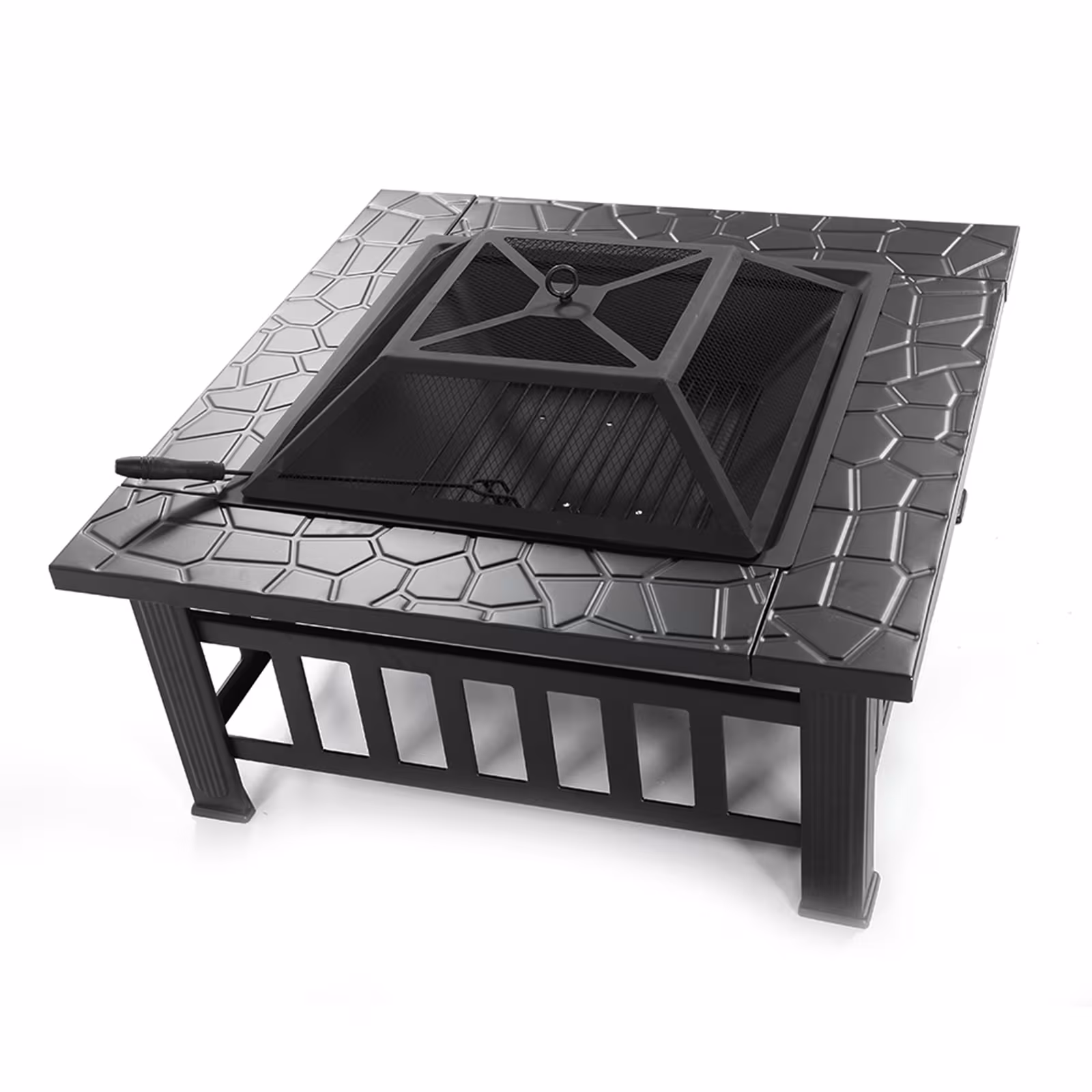 32 Inch Wrought Iron Square Black Firewood Brazier