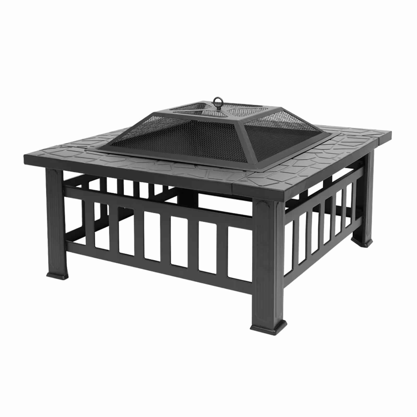 32 Inch Wrought Iron Square Black Firewood Brazier
