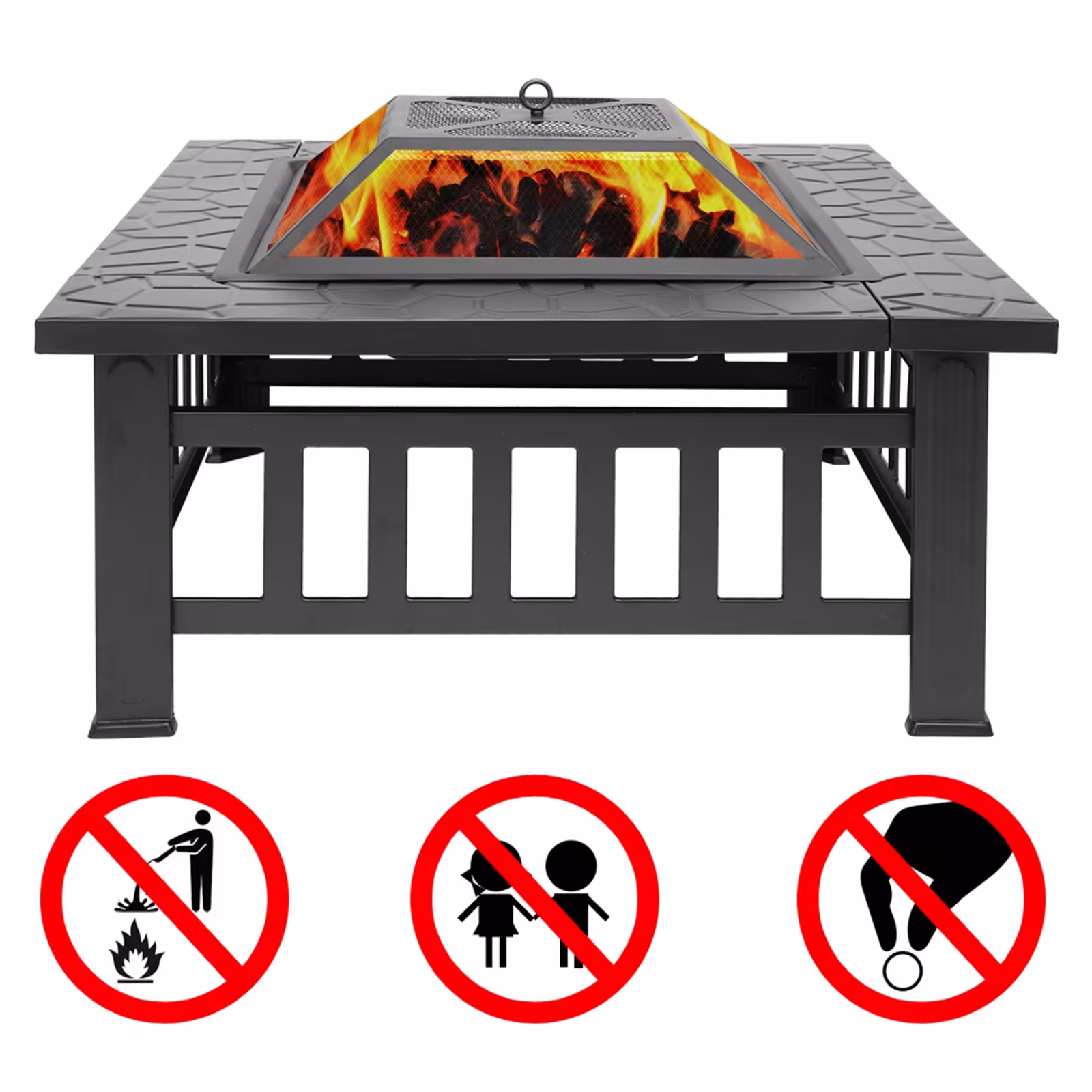 32 Inch Wrought Iron Square Black Firewood Brazier
