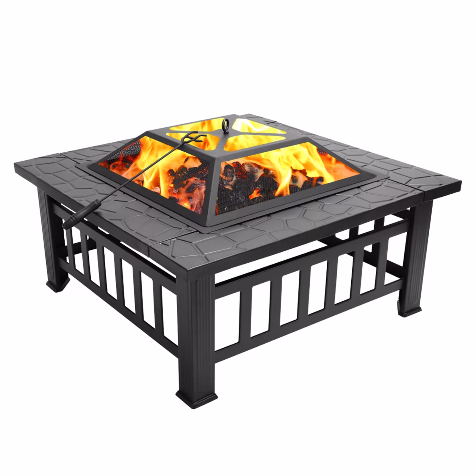 32 Inch Wrought Iron Square Black Firewood Brazier