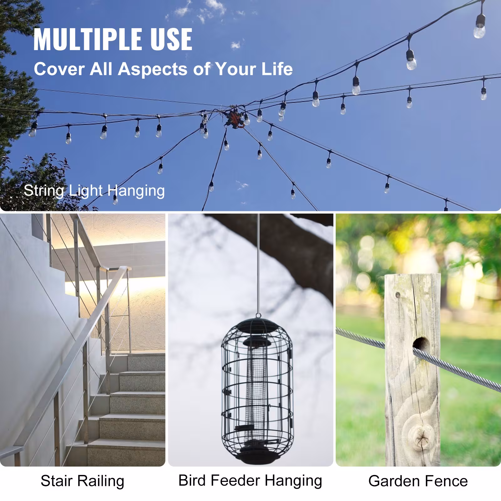 VEVOR Stainless Steel Cable Railing 500ft, Wire Rope 316 Marine Grade, Braided Cable 7x7 Strands Construction For Deck Rail Balusters Stair Handrail Porch Fence